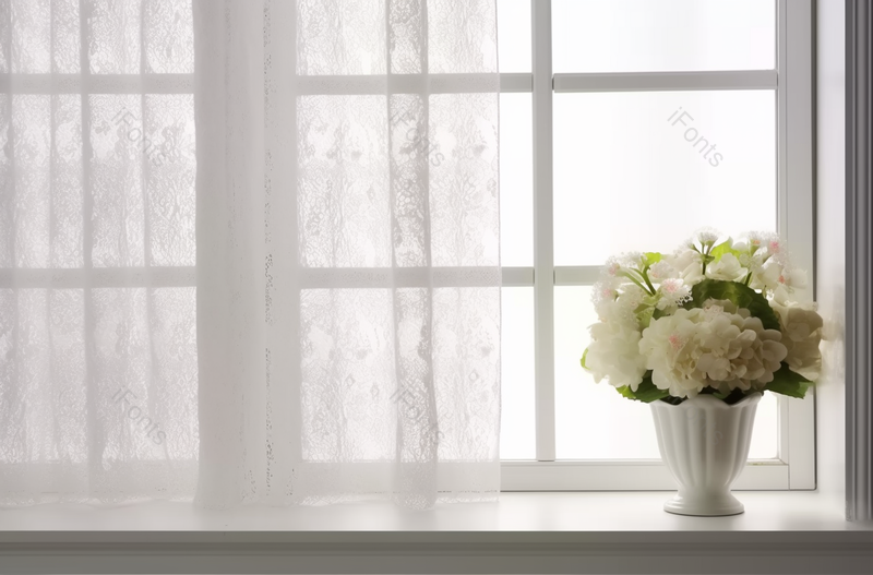 白色窗帘窗台旁绽放花束摄影实拍,高清,摄影图,摄影图片,图片大全,摄影图免费下载